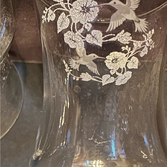 Home Interiors Hummingbird Flowers Votive Cups Peg Ends Etched Set of 2 - Picture 3 of 3
